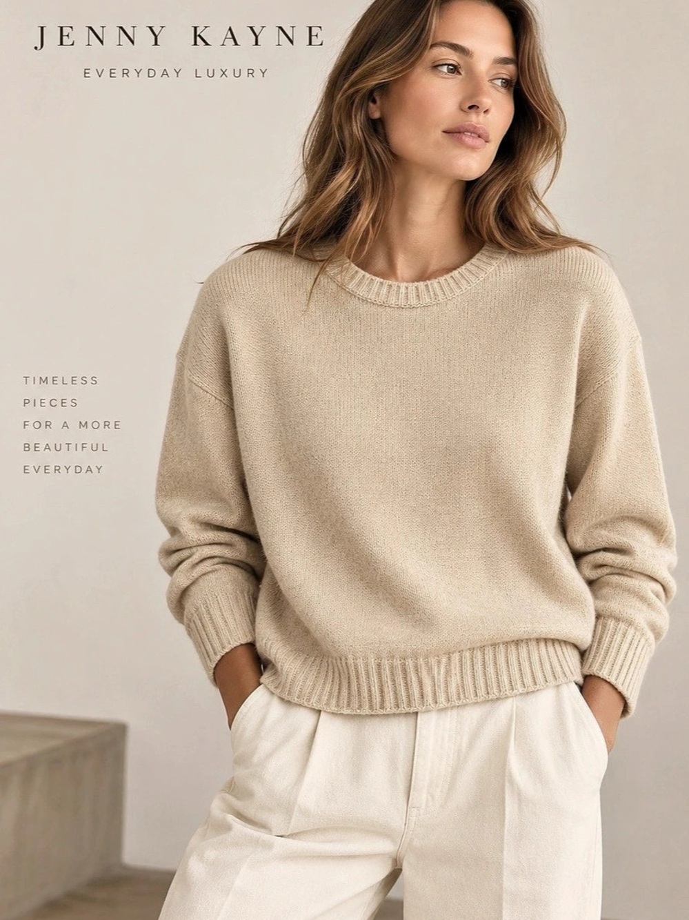 Jenni Kayne Beige Wool Cashmere Blend Oversized Sweater Large